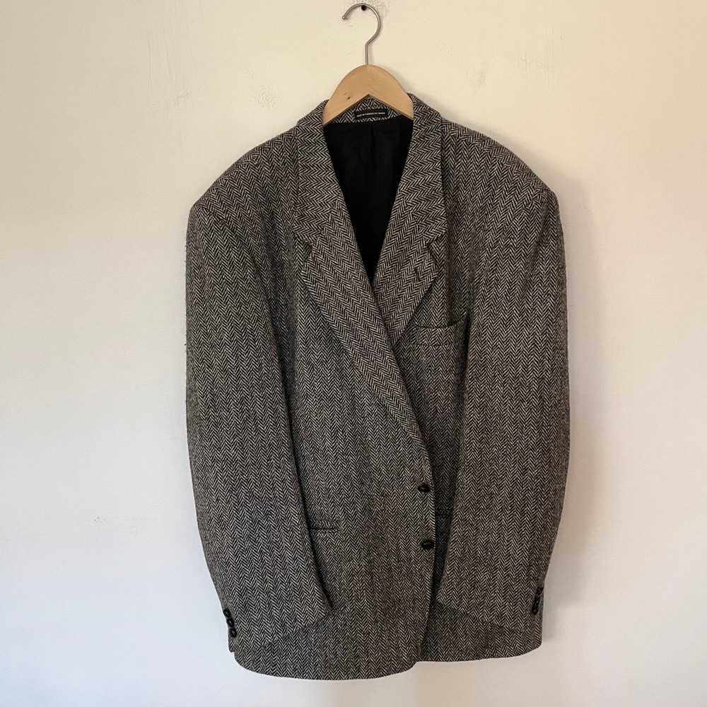 Moores Harris Tweed Grey Herringbone Wool Blazer Sport Coat 48 Long Tall